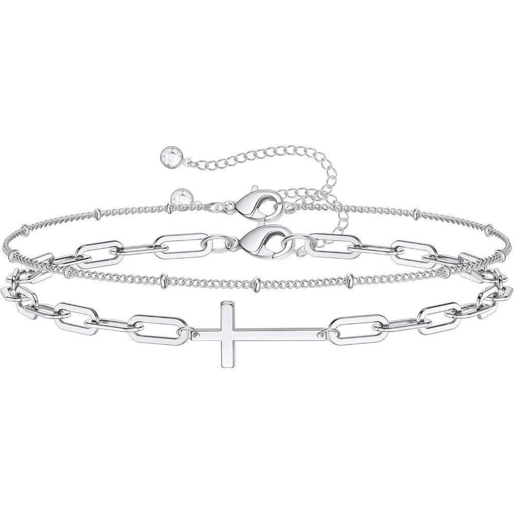 Dainty Gold Bracelets for Women, 14K Gold Plated Adjustable Layered Beads Bracel